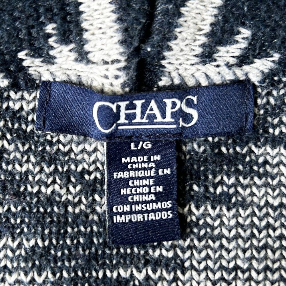 Chaps Cardigan Sweater Women's L Navy Blue Ivory Shawl Collar Toggle Southwest - Picture 7 of 8